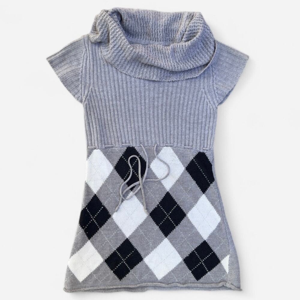 Piper and Blue Vintage Short Sleeve Cowl Neck Argyle Sweater Office Siren